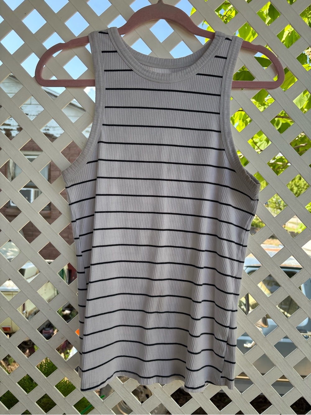 Maurices Cream Ribbed Tank with Black Stripes